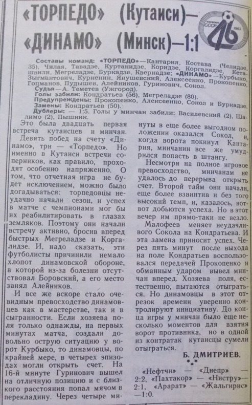 Торпедо (Кутаиси) - Динамо (Минск) 1:1