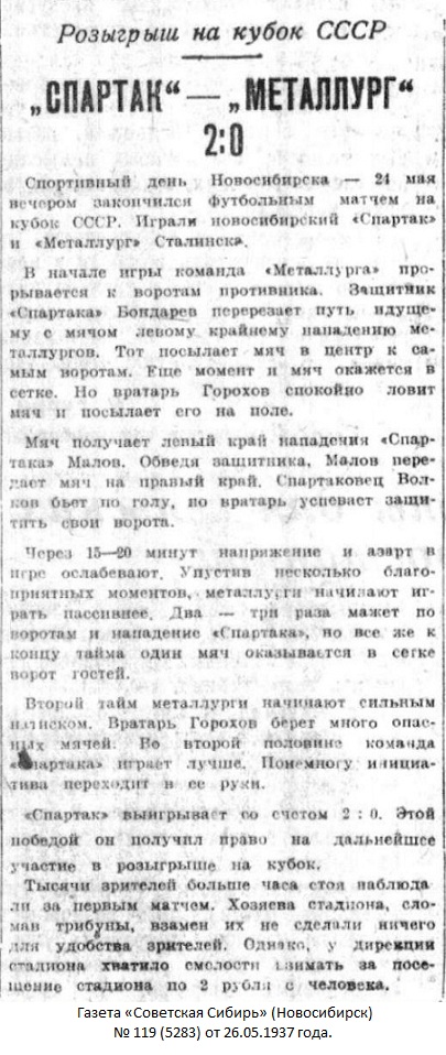 Спартак (Новосибирск) - Металлург Востока (Сталинск) 2:0
