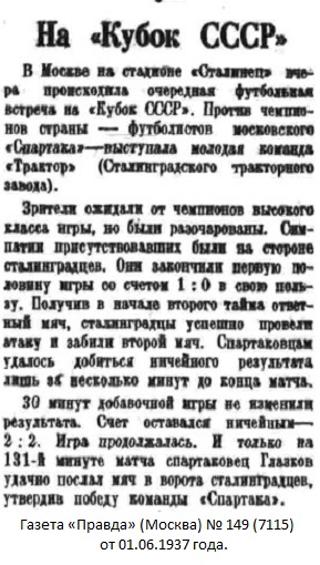 Спартак (Москва) - Трактор (Сталинград) 3:2 д.в.
