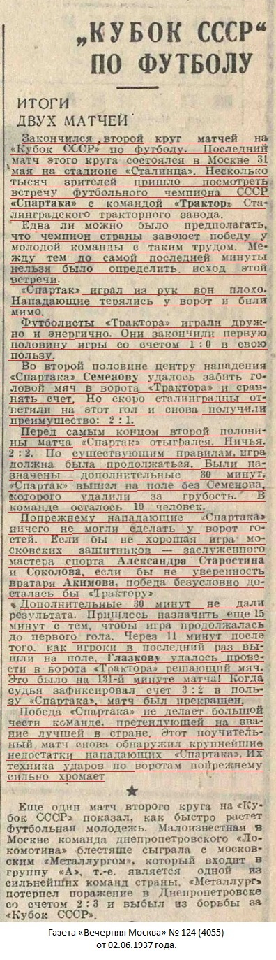 Спартак (Москва) - Трактор (Сталинград) 3:2 д.в.
