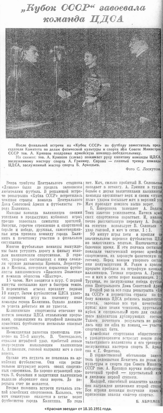 ЦДСА (Москва) - МВО (Калинин) 2:1 д.в.