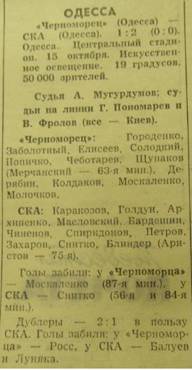 Черноморец (Одесса) - СКА (Одесса) 1:2