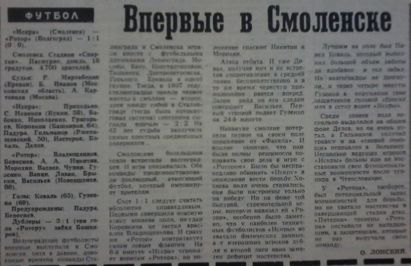 Искра (Смоленск) - Ротор (Волгоград) 1:1. Нажмите, чтобы посмотреть истинный размер рисунка