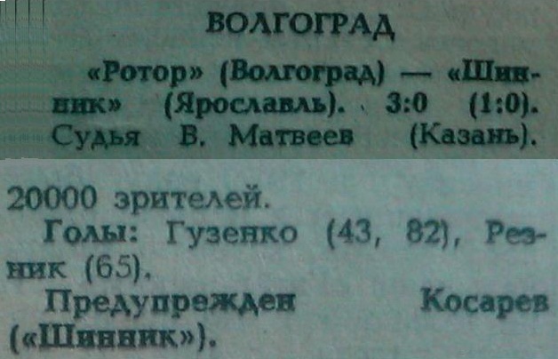 Ротор (Волгоград) - Шинник (Ярославль) 3:0.