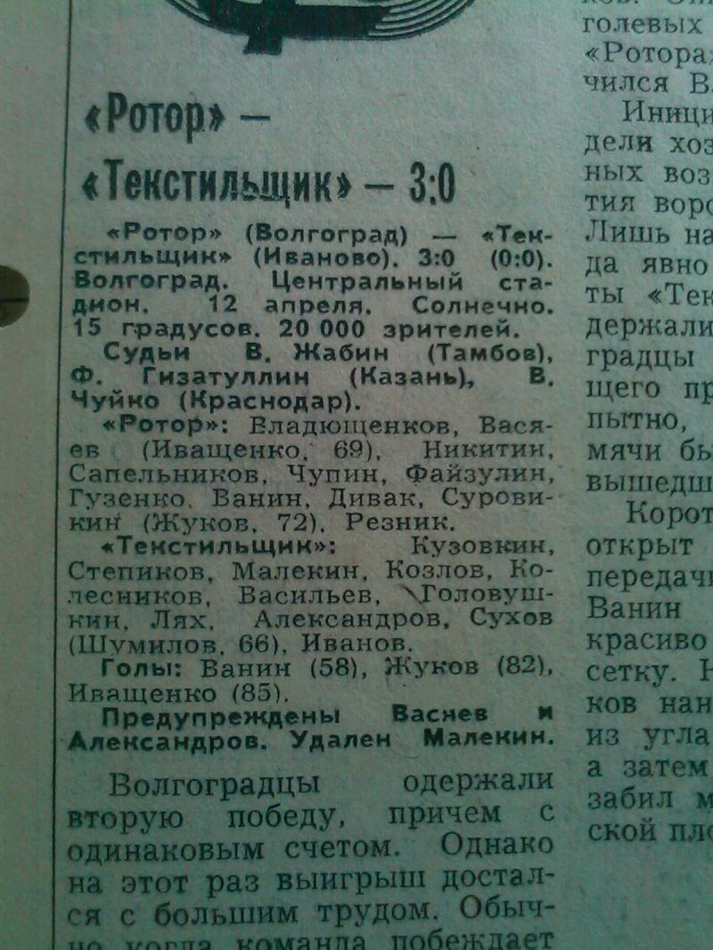 Ротор (Волгоград) - Текстильщик (Иваново) 3:0. Нажмите, чтобы посмотреть истинный размер рисунка