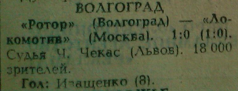 Ротор (Волгоград) - Локомотив (Москва) 1:0