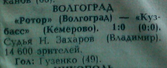 Ротор (Волгоград) - Кузбасс (Кемерово) 1:0