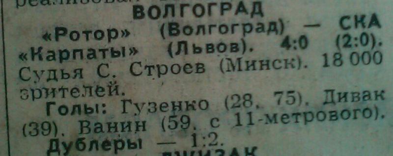 Ротор (Волгоград) - СКА Карпаты (Львов) 4:0. Нажмите, чтобы посмотреть истинный размер рисунка