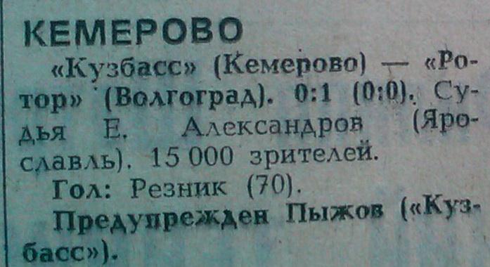 Кузбасс (Кемерово) - Ротор (Волгоград) 0:1