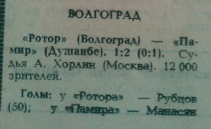 Ротор (Волгоград) - Памир (Душанбе) 1:2. Нажмите, чтобы посмотреть истинный размер рисунка