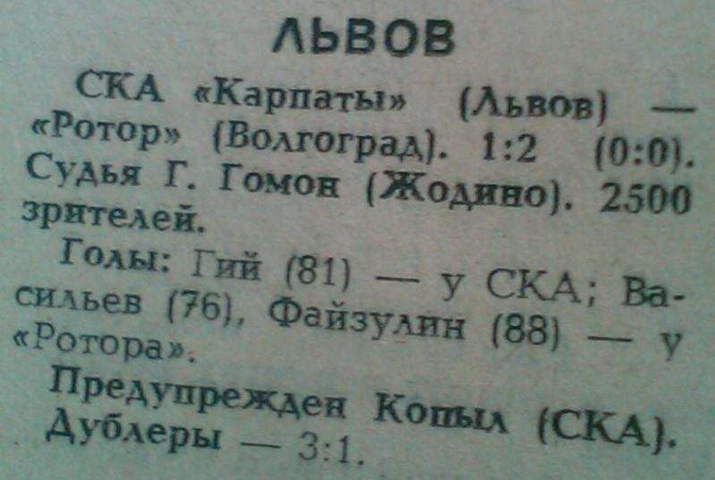 СКА Карпаты (Львов) - Ротор (Волгоград) 1:2. Нажмите, чтобы посмотреть истинный размер рисунка