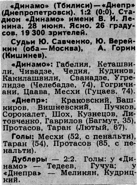 Динамо (Тбилиси) - Днепр (Днепропетровск) 1:2