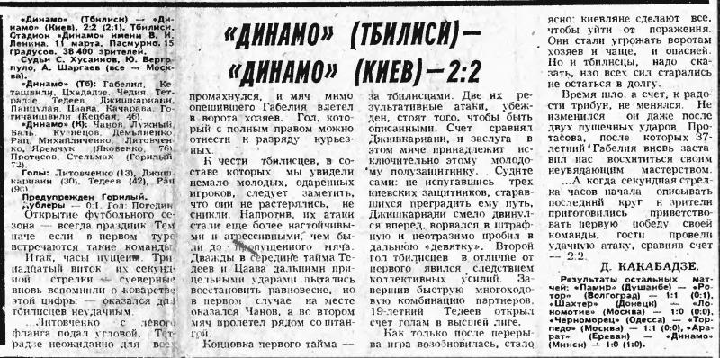 Динамо (Тбилиси) - Динамо (Киев) 2:2. Нажмите, чтобы посмотреть истинный размер рисунка