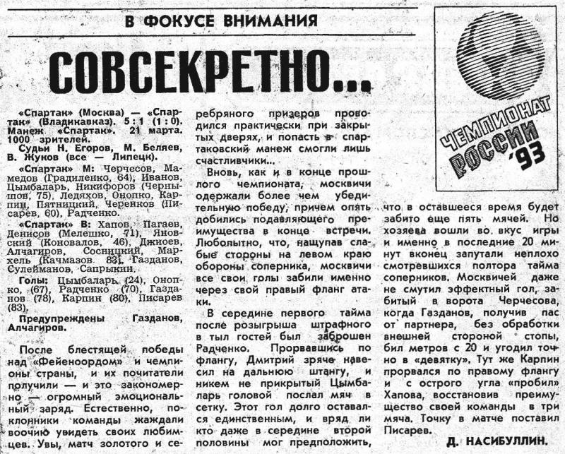 Спартак (Москва) - Спартак (Владикавказ) 5:1. Нажмите, чтобы посмотреть истинный размер рисунка