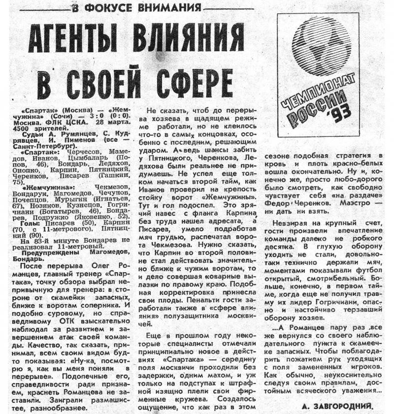 Спартак (Москва) - Жемчужина (Сочи) 3:0. Нажмите, чтобы посмотреть истинный размер рисунка