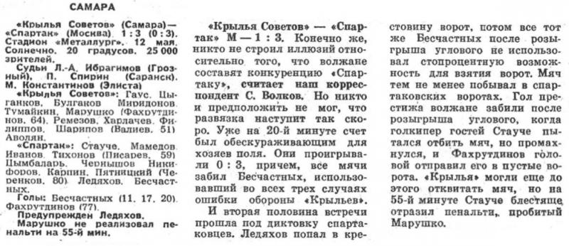 Крылья Советов (Самара) - Спартак (Москва) 1:3. Нажмите, чтобы посмотреть истинный размер рисунка