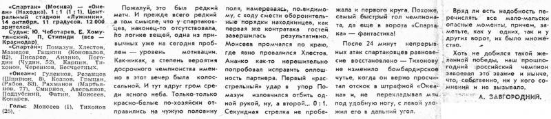 Спартак (Москва) - Океан (Находка) 1:1. Нажмите, чтобы посмотреть истинный размер рисунка