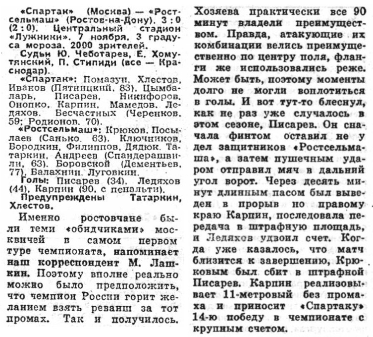 Спартак (Москва) - Ростсельмаш (Ростов-на-Дону) 3:0