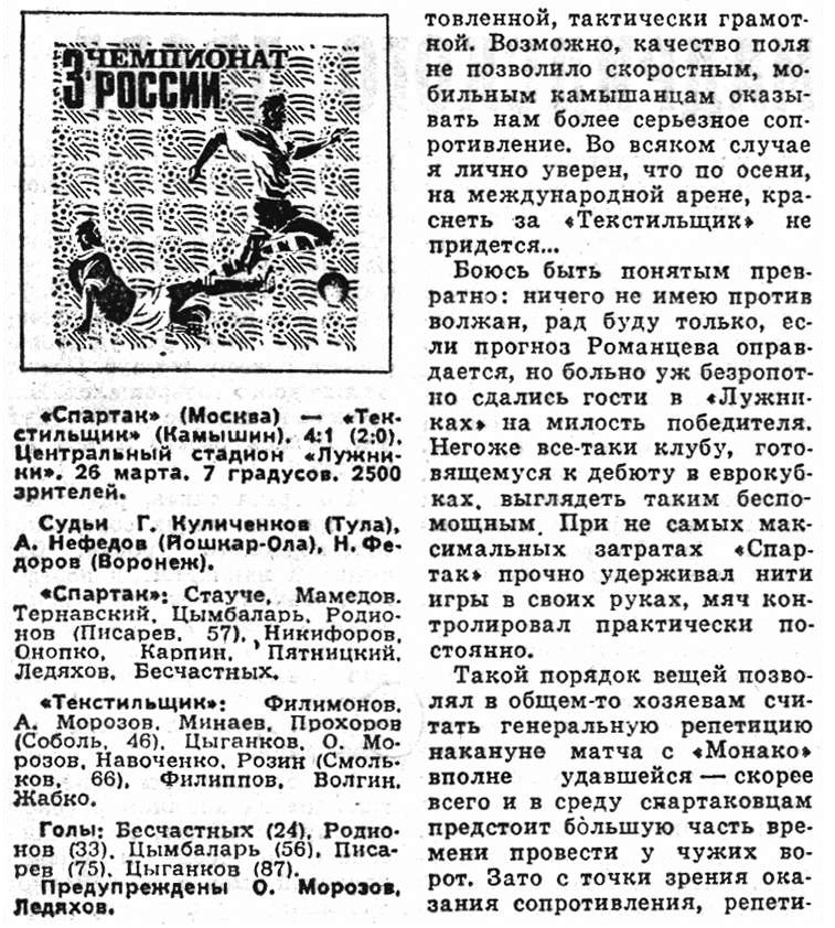 Спартак (Москва) - Текстильщик (Камышин) 4:1
