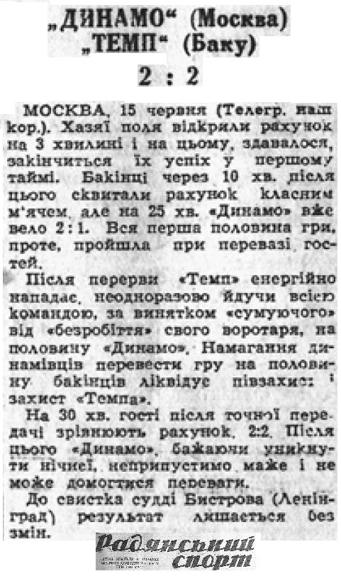 Динамо (Москва) - Темп (Баку) 2:2