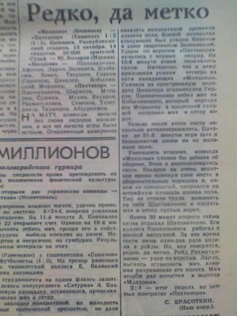 Молдова (Кишинев) - Пахтакор (Ташкент) 1:2