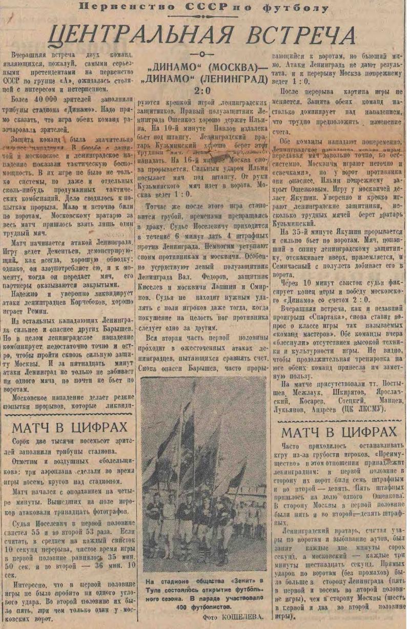 Динамо (Москва) - Динамо (Ленинград) 2:0. Нажмите, чтобы посмотреть истинный размер рисунка