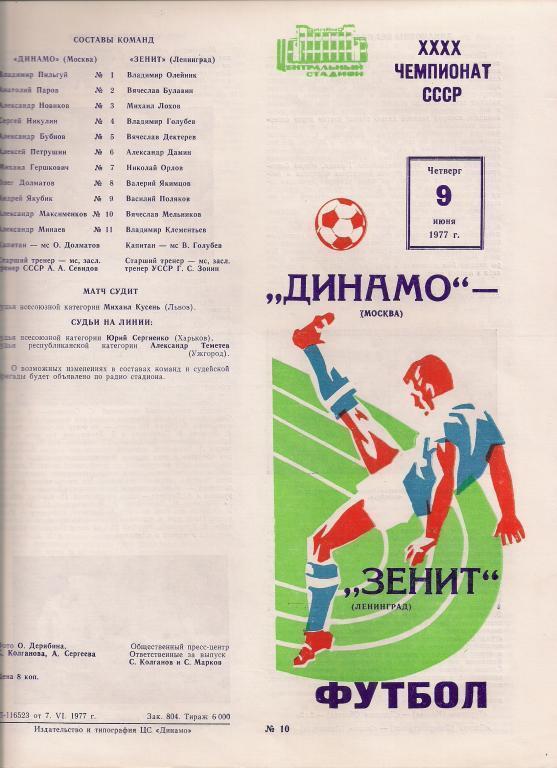 Динамо (Москва) - Зенит (Ленинград) 0:0
