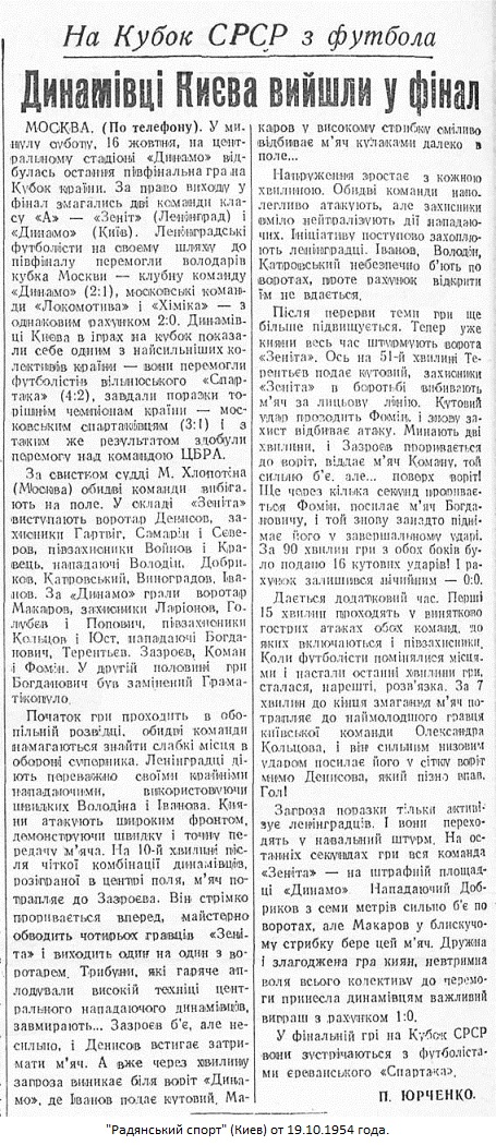 Зенит (Ленинград) - Динамо (Киев) 0:1 д.в.