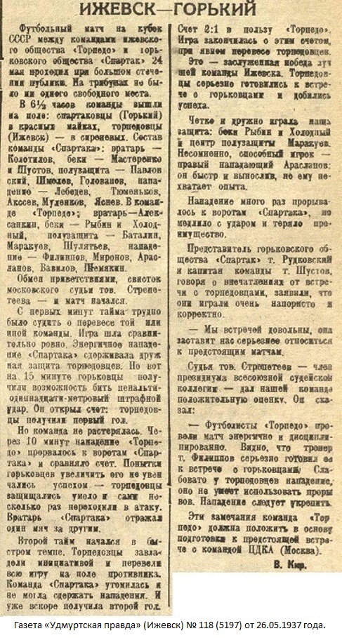 Торпедо - мотоциклетный завод (Ижевск) - Спартак (Горький) 2:1