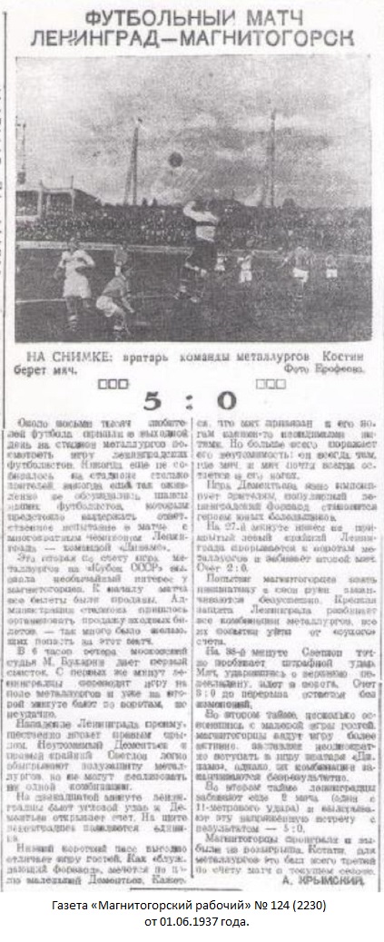Металлург Востока (Магнитогорск) - Динамо (Ленинград) 0:5