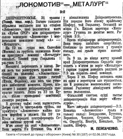 Локомотив (Днепропетровск) - Металлург (Москва) 3:2