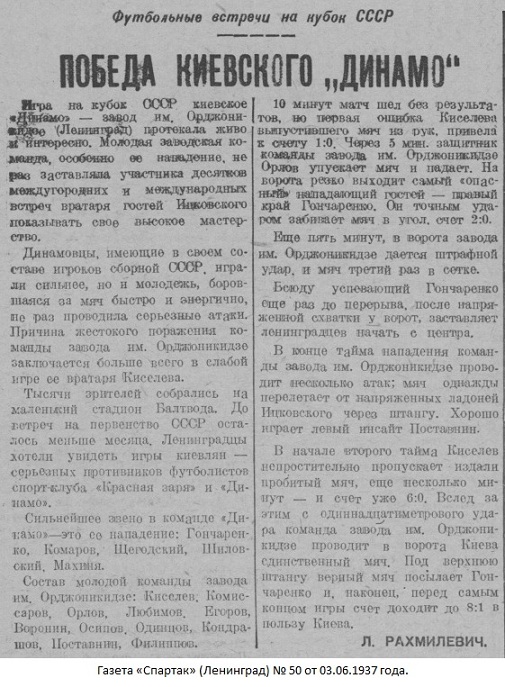 Балтийский Завод № 189 им. С.Орджоникидзе (Ленинград) - Динамо (Киев) 1:8