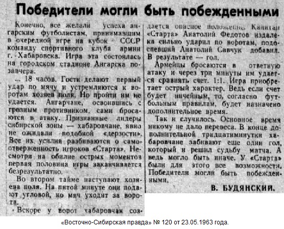 Старт (Ангарск) - СКА (Хабаровск) 1:2 д.в.