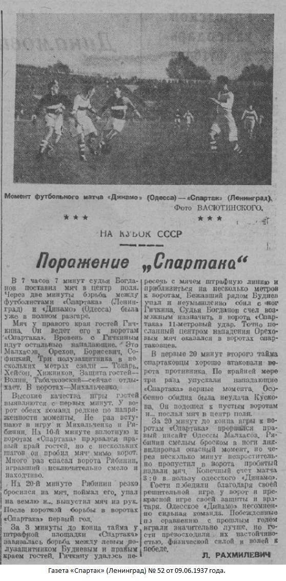 Спартак (Ленинград) - Динамо (Одесса) 0:3