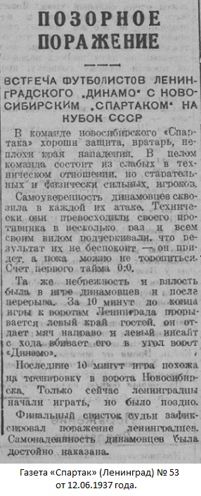 Динамо (Ленинград) - Спартак (Новосибирск) 0:1