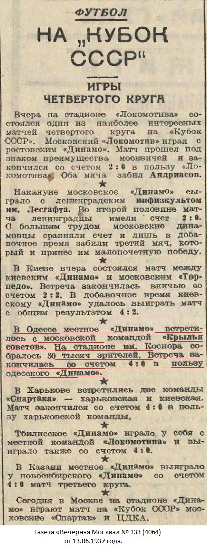 Динамо (Одесса) - Крылья Советов - завод авиационного двигателестроения им. М.В. Фрунзе (Москва) 4:0