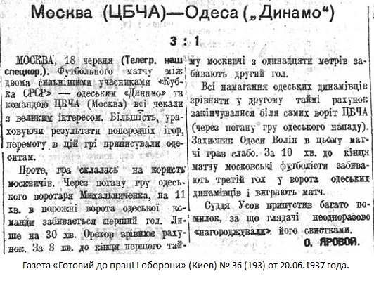 ЦДКА (Москва) - Динамо (Одесса) 3:1