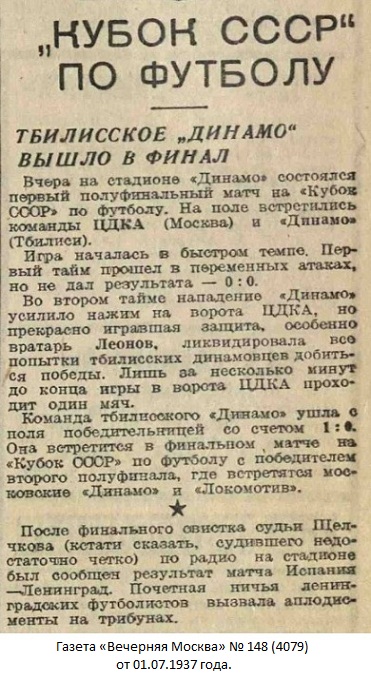 ЦДКА (Москва) - Динамо (Тбилиси) 0:1