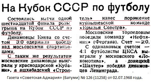 Строитель (Ашхабад) - Крылья Советов (Куйбышев) 3:0 д.в.