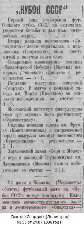 Дзержинец - паровозостроительный завод (Коломна) - Спартак (Ленинград) 0:9