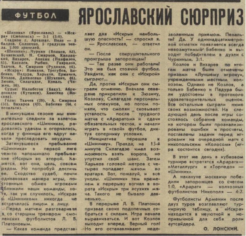Шинник (Ярославль) - Искра (Смоленск) 3:1. Нажмите, чтобы посмотреть истинный размер рисунка