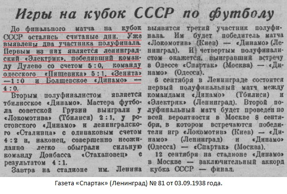 Электрик (Ленинград) - Динамо (Болшево) 4:0