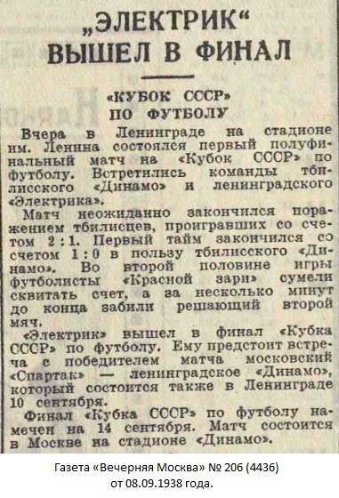 Электрик (Ленинград) - Динамо (Тбилиси) 2:1