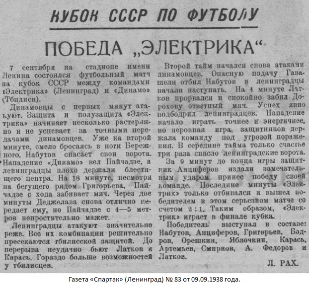 Электрик (Ленинград) - Динамо (Тбилиси) 2:1