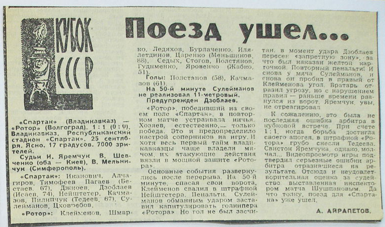 Спартак (Владикавказ) - Ротор (Волгоград) 1:1