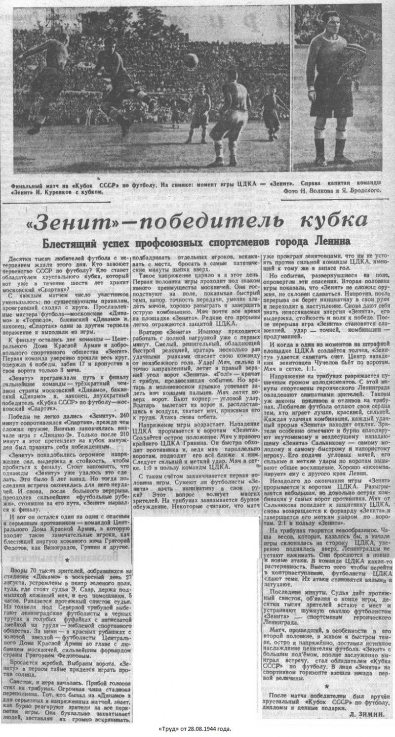 ЦДКА (Москва) - Зенит (Ленинград) 1:2. Нажмите, чтобы посмотреть истинный размер рисунка