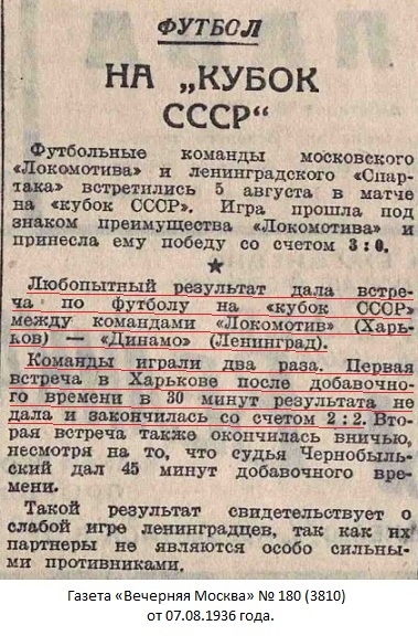 Локомотив (Харьков) - Динамо (Ленинград) -:- 2:2 д.в. аннул.