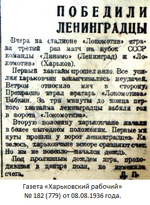 Локомотив (Харьков) - Динамо (Ленинград) 0:1