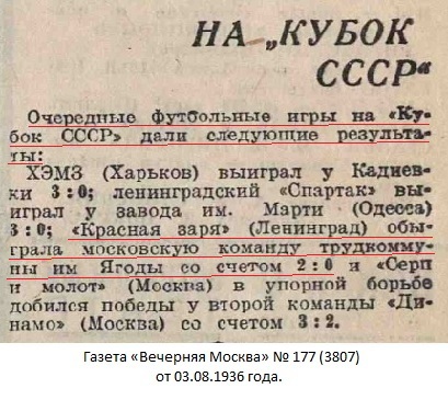 Динамо - трудовая коммуна № 1 им. Г.Г. Ягоды (Болшево) - Красная Заря (Ленинград) 0:2
