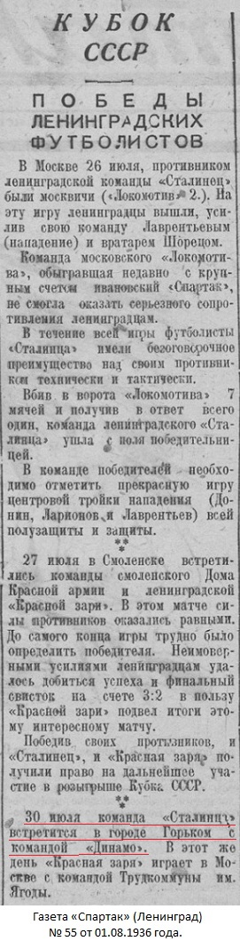 Динамо (Горький) - Сталинец (Ленинград) 0:2